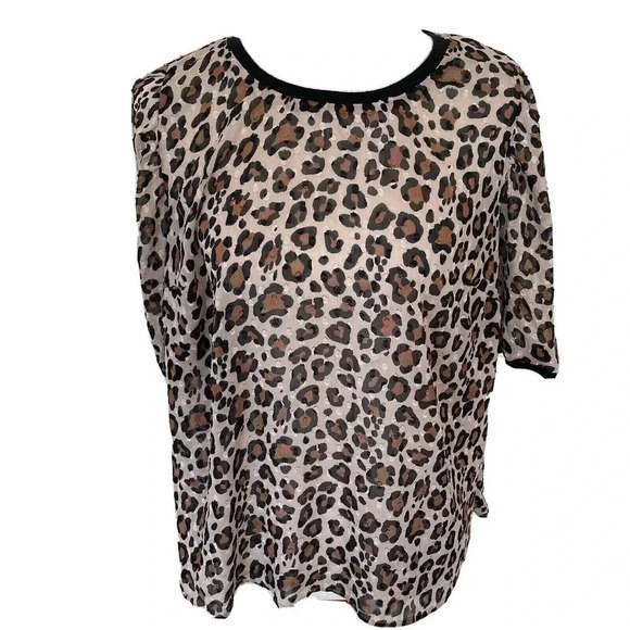 A New Day Womens Leopard Print Top Plus Size XXL Sheer Neutral Animal Print Boho - Picture 1 of 12